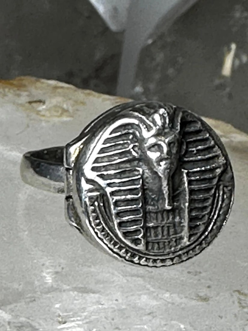 POISON RING PHARAOH BAND EGYPTIAN THEME SIZE 7 STERLING SILVER (1 of 1)