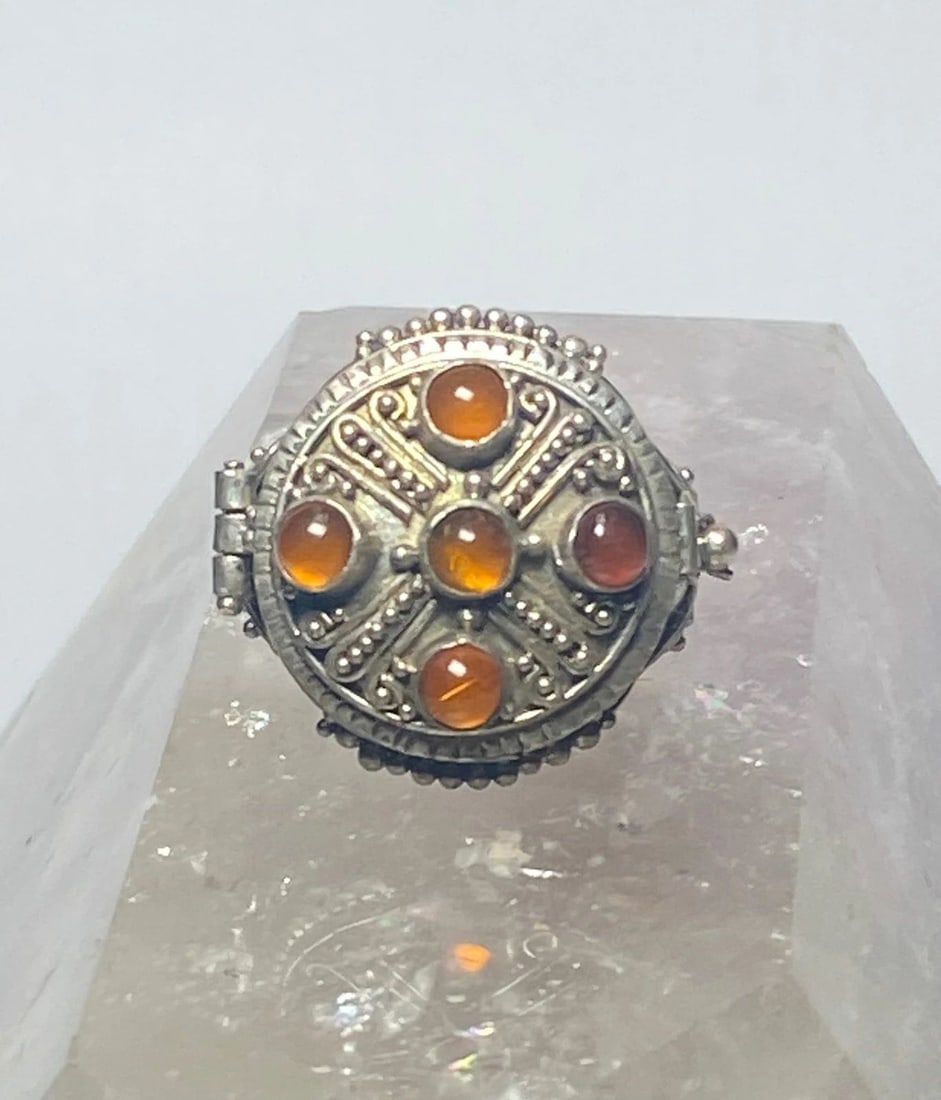 POISON RING AMBER STERLING SILVER PINKY WOMEN (1 of 2)