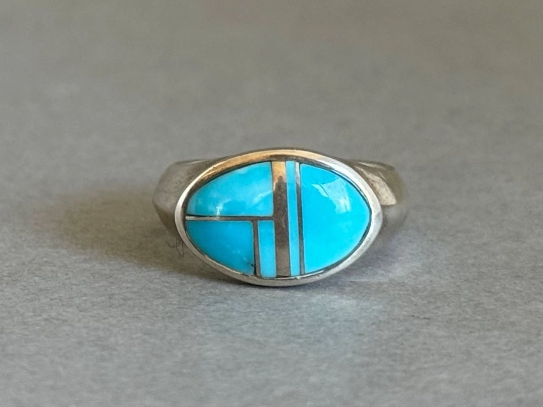 UNUSED NAVAJO STERLING SILVER WITH INLAID TURQUOISE RING SIZE 5 1/2 (1 of 2)