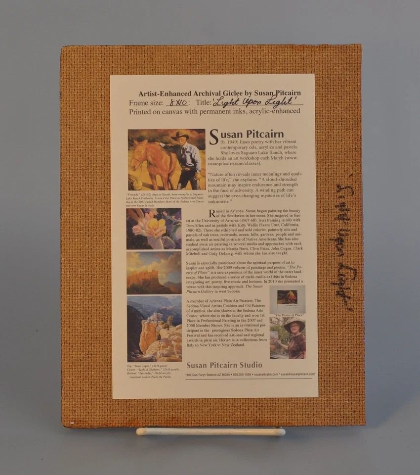 SUSAN HUBBLE PITCAIRN - GICLEE PRINT - "LIGHT UPON LIGHT" GRAND CANYON ARIZONA: SUSAN HUBBLE PITCAIRN - GICLEE PRINT - "LIGHT UPON LIGHT" GRAND CANYON ARIZONA Item Description: This 8" x 10" Giclee print was done by Sedona Arizona artist Susan Hubble Pitcairn. It is titled "Light