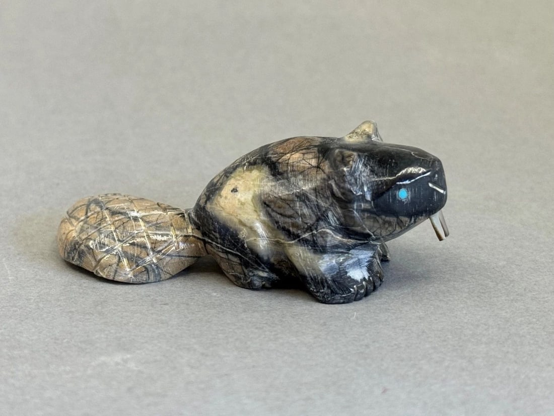 ZUNI BEAVER FETISH. PICASSO MARBLE. 3 1/4" (1 of 1)