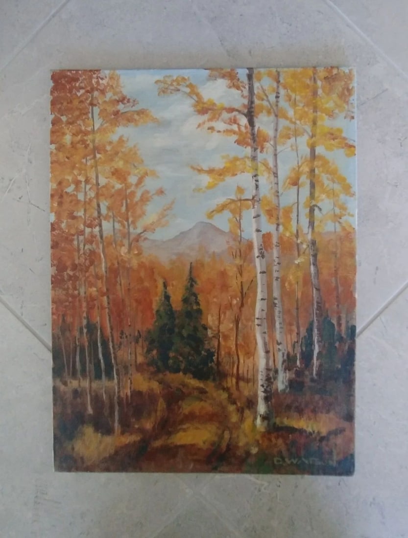 SMALL AUTUMN FALL LANDSCAPE PAINTING - ASPEN GROVE FLAGSTAFF AZ - D. WATSON (1 of 1)