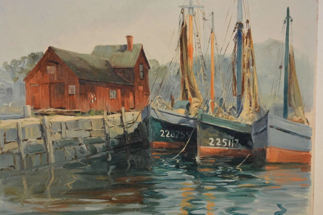 EDWARD P. BUYCK (1888-1960) COLOR PRINT ROCKPORT MASSACHUSETTS WHARF BOATS 1940S: EDWARD P. BUYCK (1888-1960) COLOR PRINT ROCKPORT MASSACHUSETTS WHARF BOATS 1940S Item Description: We have two of these high quality prints - these are not offset photo prints (no dots). This print is