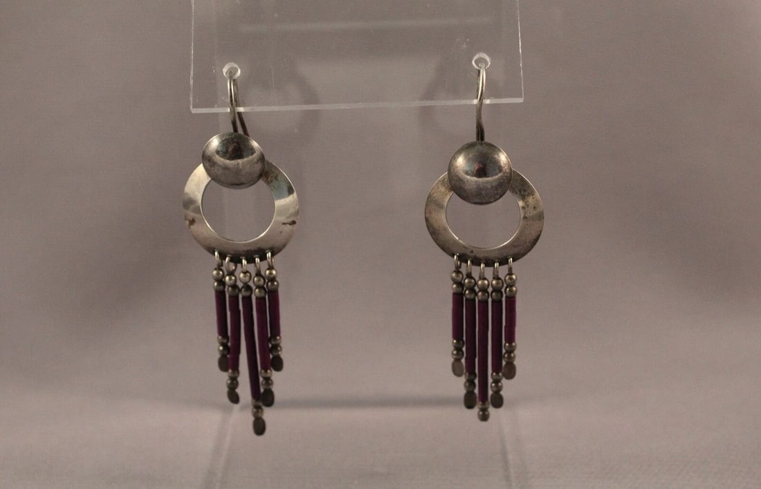 VINTAGE NAVAJO STERLING SILVER AND LAPIS EARRINGS: VINTAGE NAVAJO STERLING SILVER AND LAPIS EARRINGS Item Description: 2 1/4” length from top of wire to bottom..Great Condition ..