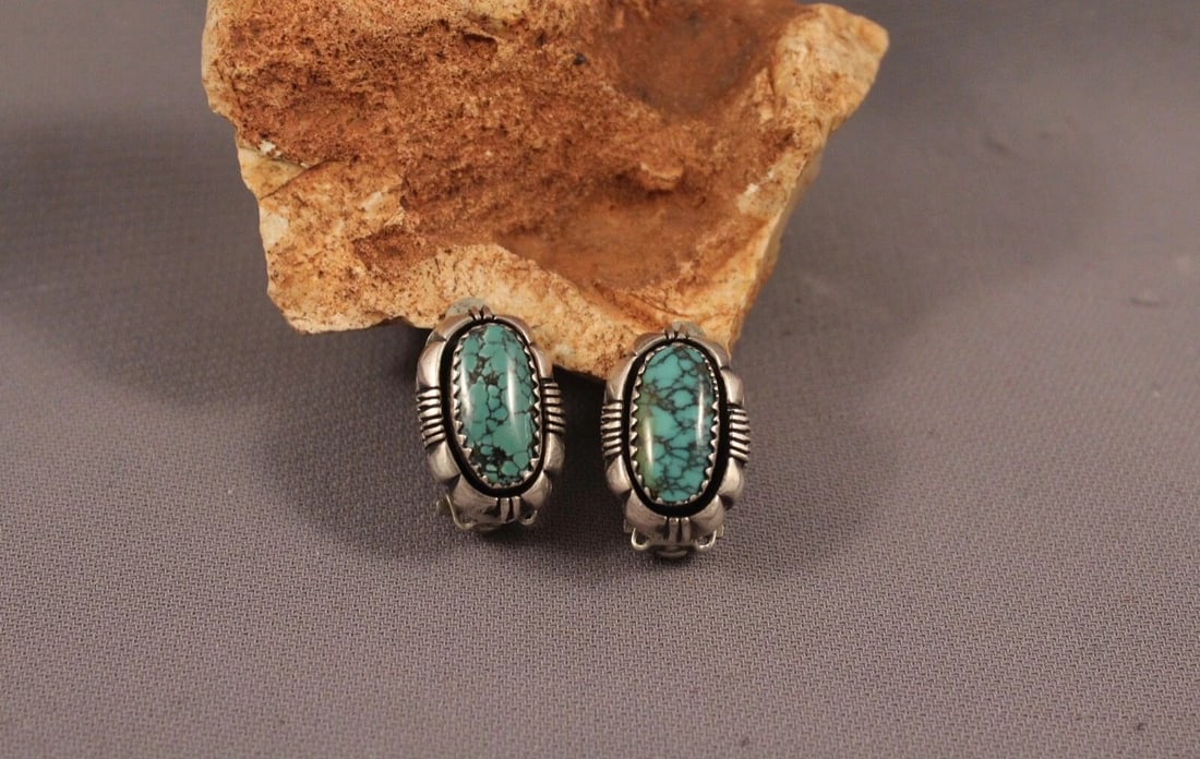 VINTAGE NAVAJO SILVER AND TURQUOISE EARRINGS - (1 of 2)