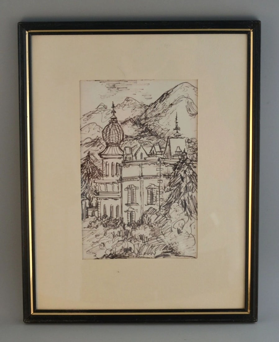 VINTAGE FRAMED PEN & INK DRAWING - MORENO ITALY - I. HAMMOND - 1969: VINTAGE FRAMED PEN & INK DRAWING - MORENO ITALY - I. HAMMOND - 1969 Item Description: This vintage pen and ink drawing is titled on the back, "Moreno, Italy 1969". The drawing is signed at the bottom 