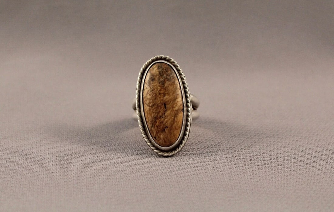 VINTAGE NAVAJO SILVER AND AGATE OR PETRIFIED WOOD .. (1 of 2)