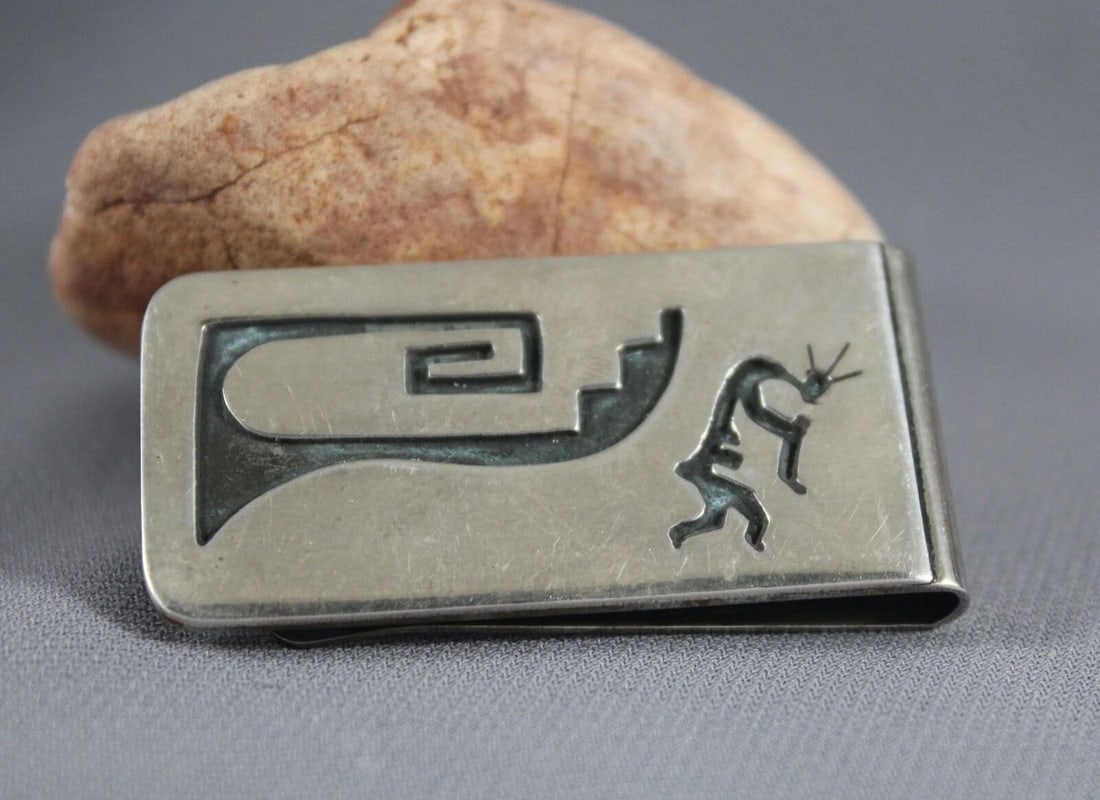 VINTAGE NAVAJO INDIAN STERLING SILVER MONEY CLIP - SIGNED AC HENRY (1 of 2)