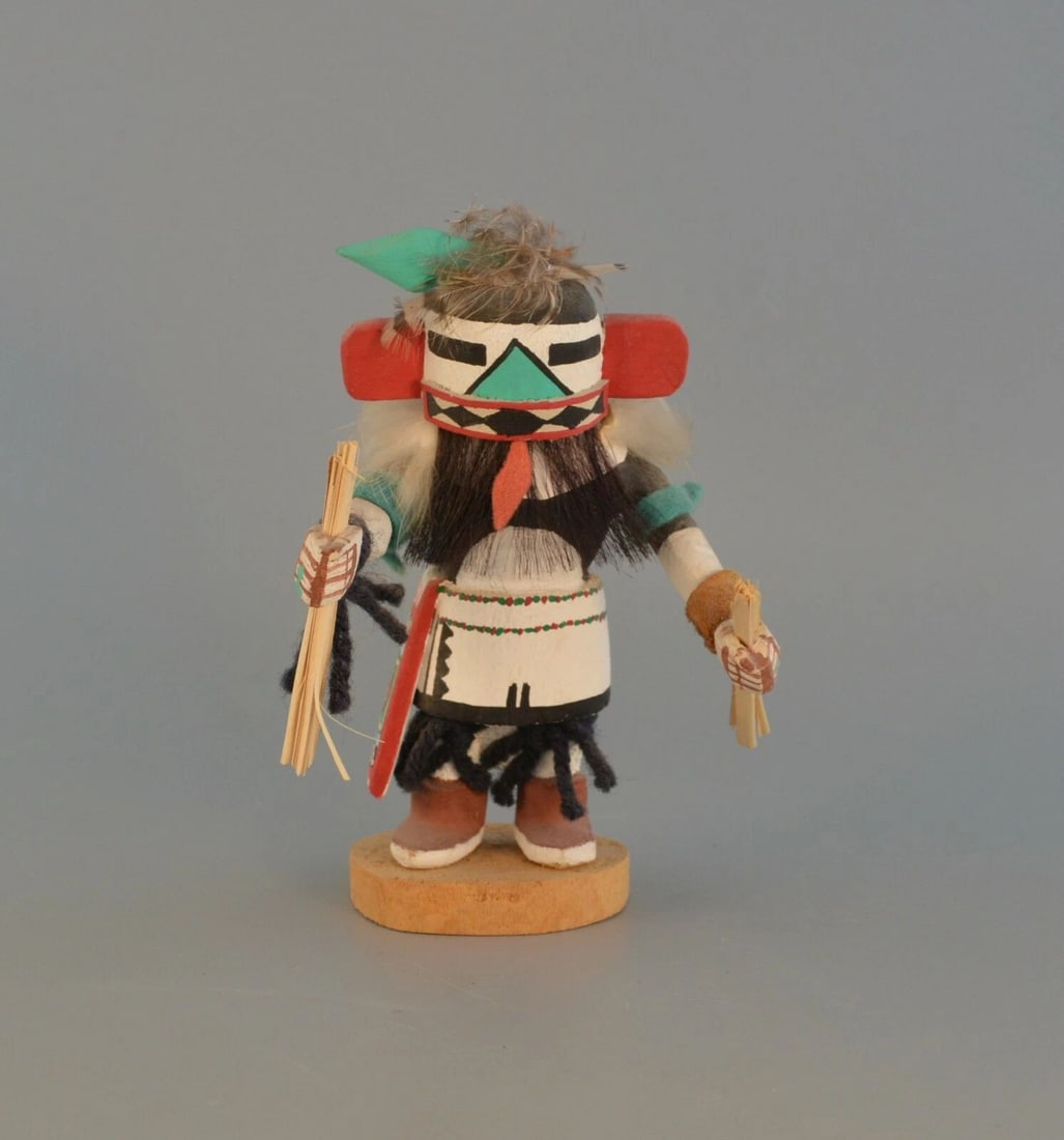 VINTAGE HOPI KACHINA DOLL - 5 1/4" WITH STAND - SIGNED: VINTAGE HOPI KACHINA DOLL - 5 1/4" WITH STAND - SIGNED Item Description: This vintage Hopi kachina doll is signed on the bottom, but I can't quite make out the signature. It is in good condition. Ther