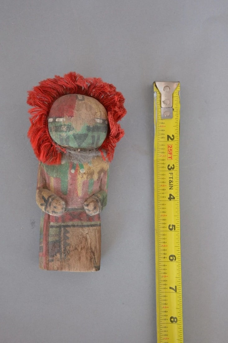 VINTAGE HOPI KACHINA - 5 1/2" TALL - EMMETT TORIVIO: VINTAGE HOPI KACHINA - 5 1/2" TALL - EMMETT TORIVIO Item Description: This vintage Hopi kachina measures 5 1/2" tall not including the yarn at the top of the head. It is signed on the bottom Emmett To