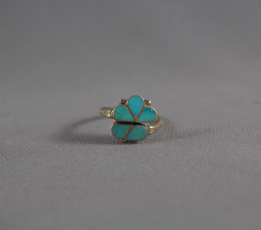 OLD PAWN ZUNI TURQUOISE RING SIZE 6 AND ADJUSTABLE LARGER: OLD PAWN ZUNI TURQUOISE RING SIZE 6 AND ADJUSTABLE LARGER Item Description: 1/2” tall