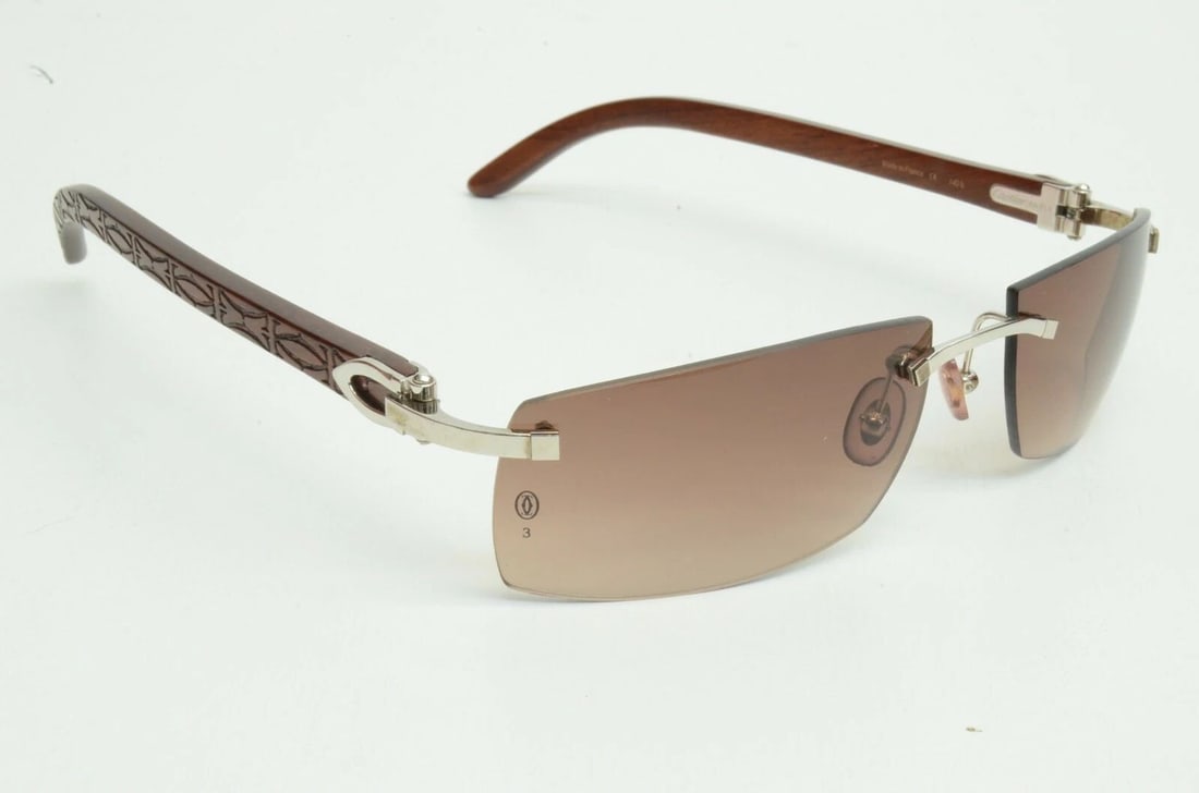 CARTIER BUBINGA WOOD RIMLESS C DECOR RECTANGLE 60 18 140B VINTAGE SUNGLASSES: CARTIER BUBINGA WOOD RIMLESS C DECOR RECTANGLE 60 18 140B VINTAGE SUNGLASSES Cartier Bubinga Wood Rimless C Decor Rectangle 60 18 140b Vintage Sunglasses CARTIER BUBINGA WOOD RIMLESS C DECOR RECTANGLE