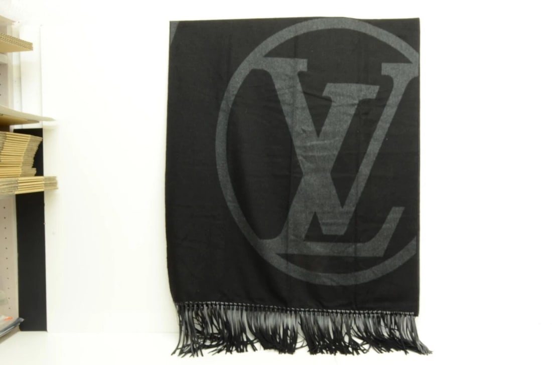 AUTHENTIC LOUIS VUITTON SILK SHAWL WRAP LV MONOGRAM BLACK LEATHER TASSELS SCARF (1 of 2)