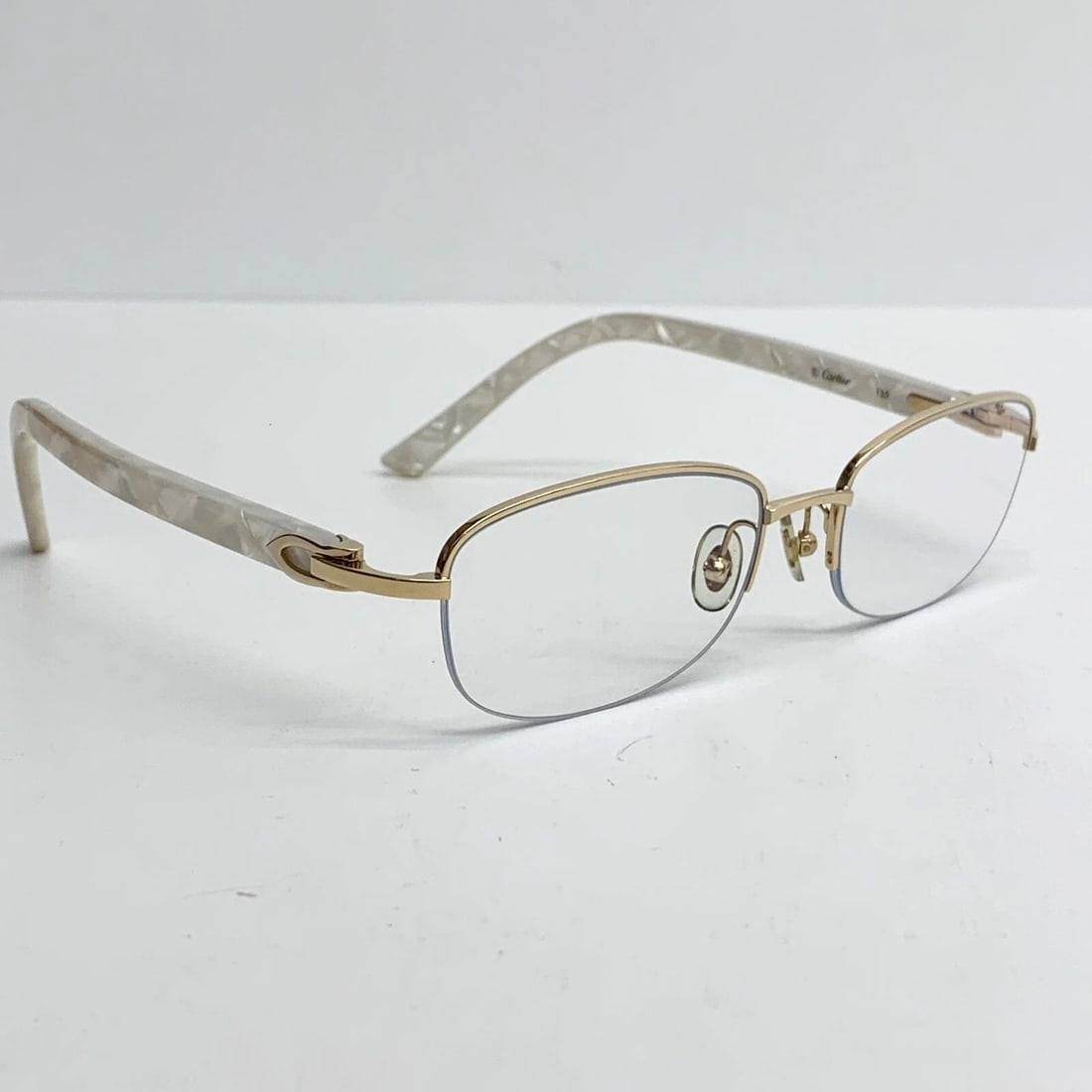 AUTHENTIC CARTIER BOTTOM RIMLESS OVAL SUNGLASSES 52 18 135 GP SHINY WHITE FRAMES (1 of 2)