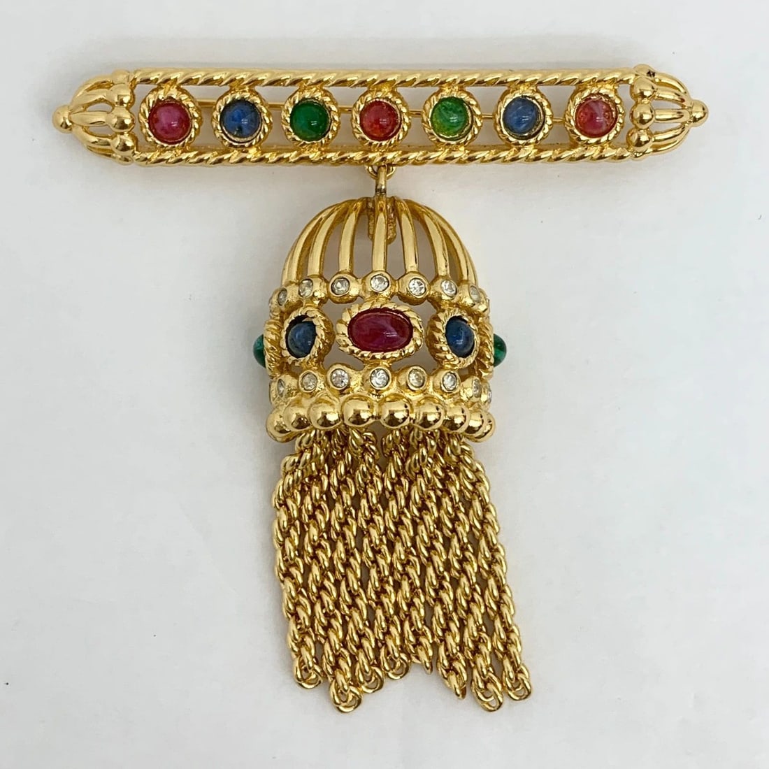 AUTHENTIC CHRISTIAN DIOR BIRD CAGE BROOCH GP FAUX GEMSTONE PIN JEWELRY (1 of 2)
