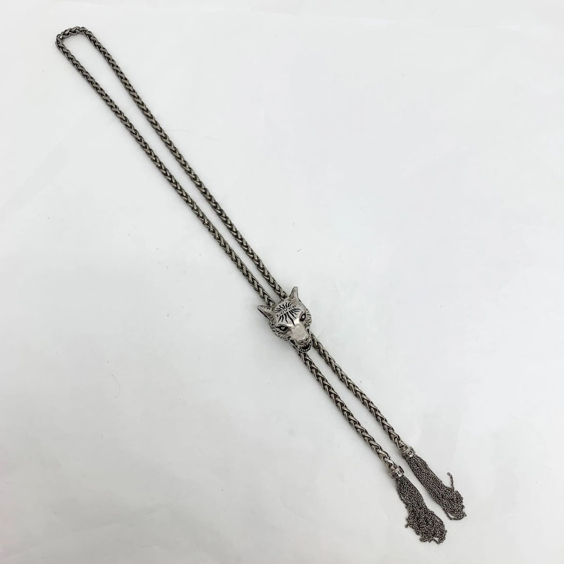 AUTHENTIC GUCCI ANGER FOREST WOLF BOLO TIE NECKLACE SILVER PLATED ROPE JEWELRY: AUTHENTIC GUCCI ANGER FOREST WOLF BOLO TIE NECKLACE SILVER PLATED ROPE JEWELRY AUTHENTIC GUCCI ANGER FOREST WOLF BOLO TIE NECKLACE SILVER PLATED ROPE JEWELRY Gucci Anger Forest Jewelry Accessory, Neck