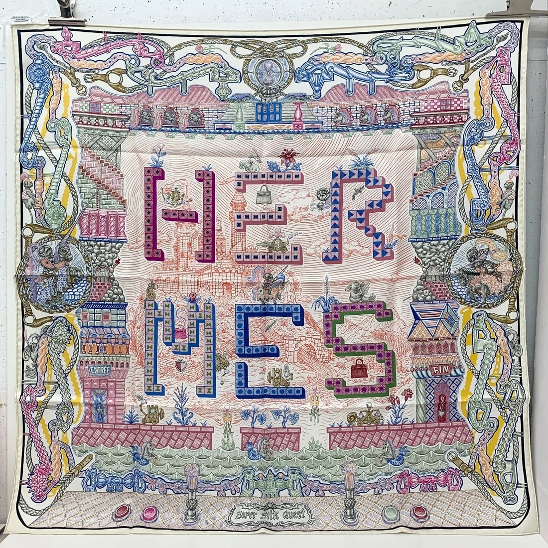 AUTHENTIC HERMES SCARF SUPER SILK QUEST 90CM FANTASY KAFOUROS 100% SILK CARRE: AUTHENTIC HERMES SCARF SUPER SILK QUEST 90CM FANTASY KAFOUROS 100% SILK CARRE AUTHENTIC HERMES SCARF SUPER SILK QUEST 90CM FANTASY KAFOUROS 100% SILK CARRE