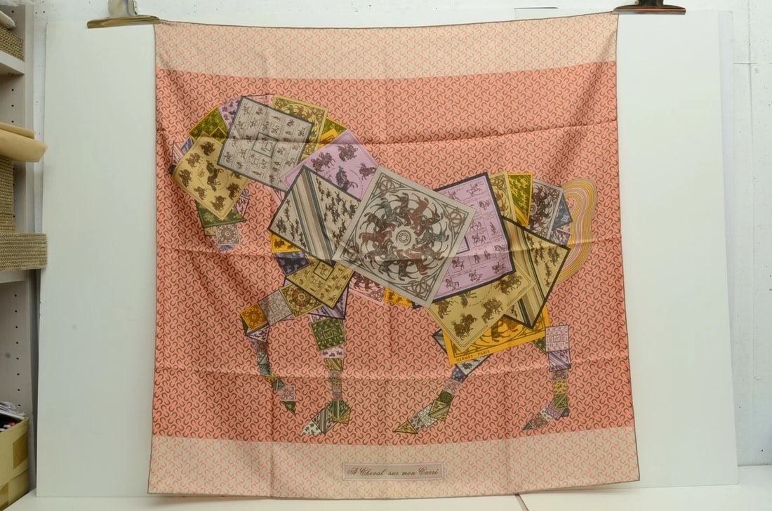 AUTHENTIC HERMES 100% SILK SCARF A CHEVAL SUR MON PINK BARRET HORSE 90CM CARRE: AUTHENTIC HERMES 100% SILK SCARF A CHEVAL SUR MON PINK BARRET HORSE 90CM CARRE Authentic Hermes 100% Silk Scarf A Cheval Sur Mon Pink Barret Horse 90cm Carre AUTHENTIC HERMES 100% SILK SCARF A CHEVAL 