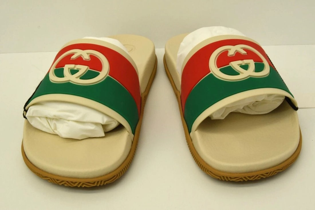 AUTHENTIC GUCCI PURSUIT MENS STRIPE IVORY GG LOGO SANDLAS SHOES 655265 JFA00 (1 of 2)