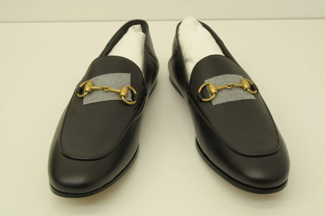 AUTHENTIC GUCCI BLACK LEATHER GOLD PLATED CLASSIC HORESBIT LOAFERS SHOES 9 (1 of 2)