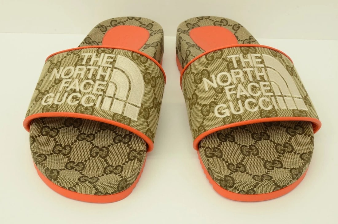 AUTHENTIC GUCCI X NORTH FACE GUCCISSIMA GG LOGO ORANGE FLIP FLOPS OUTDOOR BEACH (1 of 2)