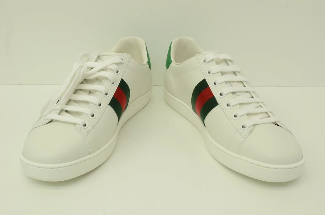 AUTHENTIC GUCCI PIG CAT YARN SHOES WHITE SNEAKERS GREEN WEB STRIPE 7.5 ACE LOW: AUTHENTIC GUCCI PIG CAT YARN SHOES WHITE SNEAKERS GREEN WEB STRIPE 7.5 ACE LOW Authentic Gucci Pig Cat Yarn Shoes White Sneakers Green Web Stripe 7.5 Ace Low Authentic Gucci Pig Cat Yarn Shoes White S