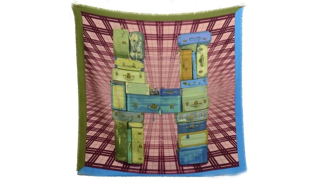 AUTHENTIC HERMES CASHMERE SCARF H EN VOYAGE ANAMORPHEE 90CM LUGGAGE WRAP 2009 (1 of 2)