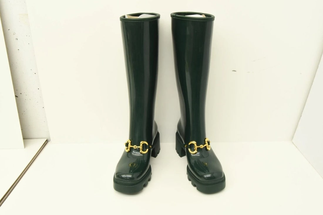 AUTHENTIC GUCCI LONG RAIN BOOTS GP GREEN SNAKE HORSEBIT WOMENS 659707 JCCP0 3154: AUTHENTIC GUCCI LONG RAIN BOOTS GP GREEN SNAKE HORSEBIT WOMENS 659707 JCCP0 3154 Authentic Gucci Long Rain Boots GP Green Snake Horsebit Womens 659707 JCCP0 3154 Authentic Gucci Long Rain Boots GP Gre