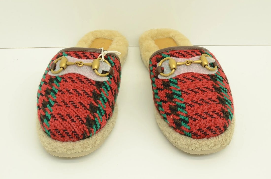 AUTHENTIC GUCCI RED STITCH SOFT SLIPPERS LADIES 643898 2NG50 8295 HORSEBIT SHOES (1 of 2)
