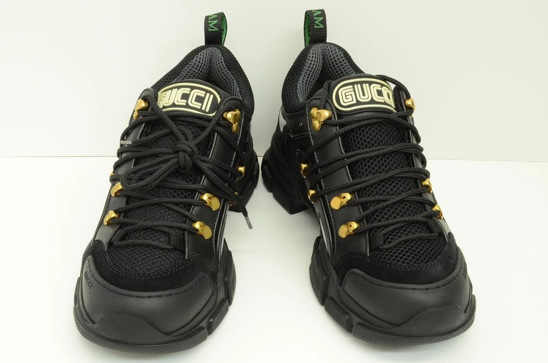 AUTHENTIC GUCCI MENS BLACK SNEAKERS LOGO TAB 543149 GGZ80 1079 FLASHTREK SHOES (1 of 2)