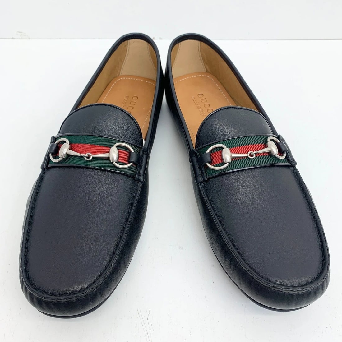 AUTHENTIC GUCCI LOAFERS LEATHER HORSEBIT WEB STRIPE SHOES MENS SIZE 15.5 (1 of 2)
