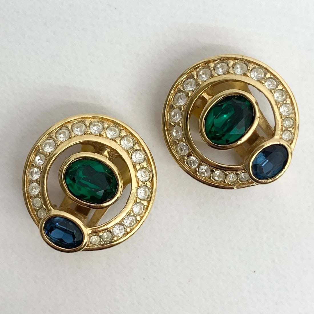 AUTHENTIC CHRISTIAN DIOR GP CLIP EARRINGS ROUND GREEN BLUE RHINESTONE JEWELRY: AUTHENTIC CHRISTIAN DIOR GP CLIP EARRINGS ROUND GREEN BLUE RHINESTONE JEWELRY Authentic Christian Dior GP Clip Earrings Round Green Blue Rhinestone Jewelry Jewelry Accessories Ladies, Womens, Female C