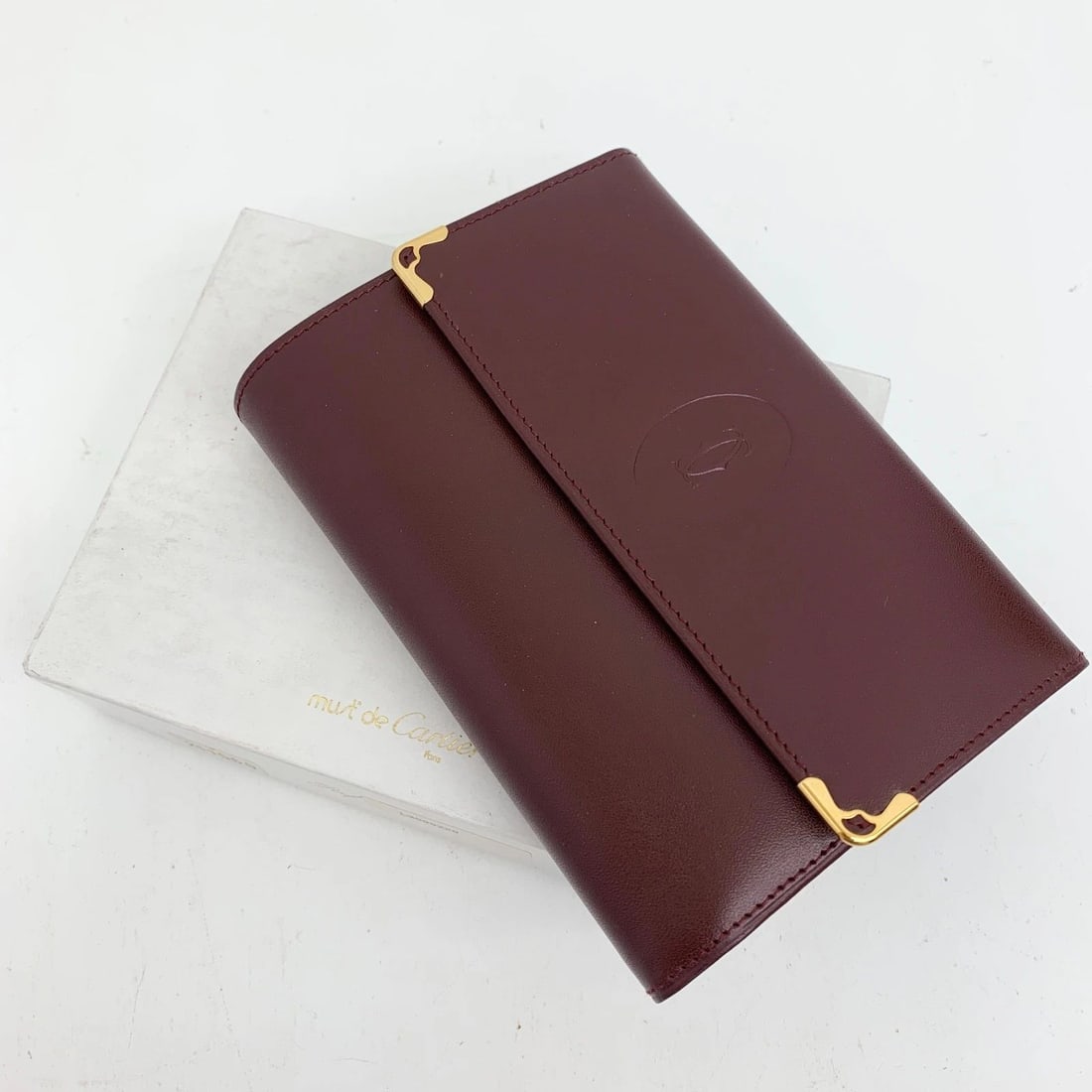 AUTHENTIC CARTIER BURGUNDY LEATHER MULTI FOLD CLIP WALLET LOGO GP VINTAGE CASE (1 of 2)