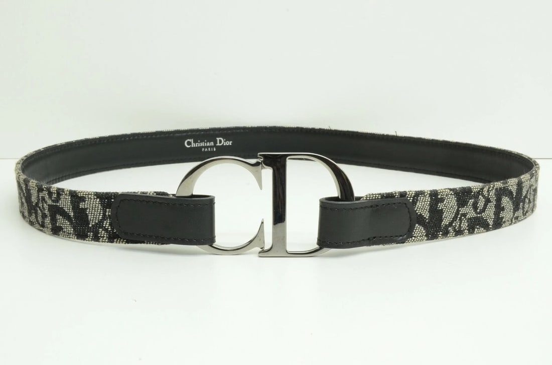 AUTHENTIC CHRISTIAN DIOR BELT CD LOGO BUCKLE VINTAGE TROTTER CANVAS LEATHER (1 of 2)