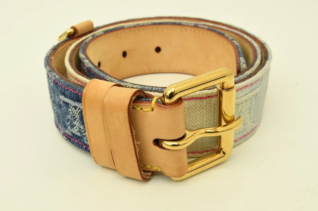AUTHENTIC HERMES BELT DENIM MONOGRAM GP BUCKLE LEATHER TAN FASHION ACCESSORY (1 of 2)