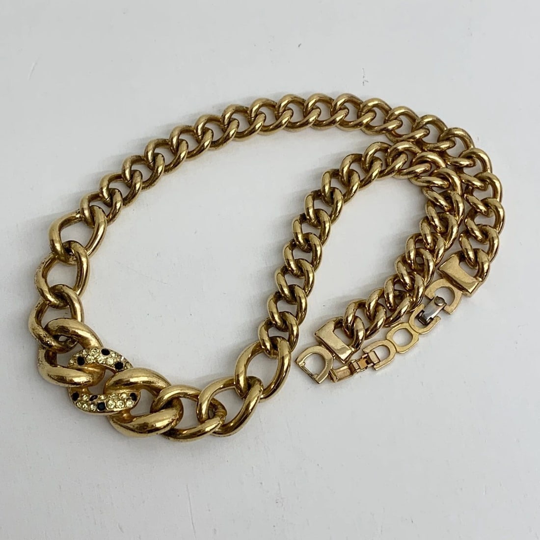 AUTHENTIC CHRISTIAN DIOR LOOP LINK NECKLACE GP RHINESTONE BLACK GEMSTONE JEWLERY: AUTHENTIC CHRISTIAN DIOR LOOP LINK NECKLACE GP RHINESTONE BLACK GEMSTONE JEWLERY Authentic Christian Dior Loop Link Necklace GP Rhinestone Black Gemstone Jewlery Jewelry Accessory Ladies, Womens, Fema