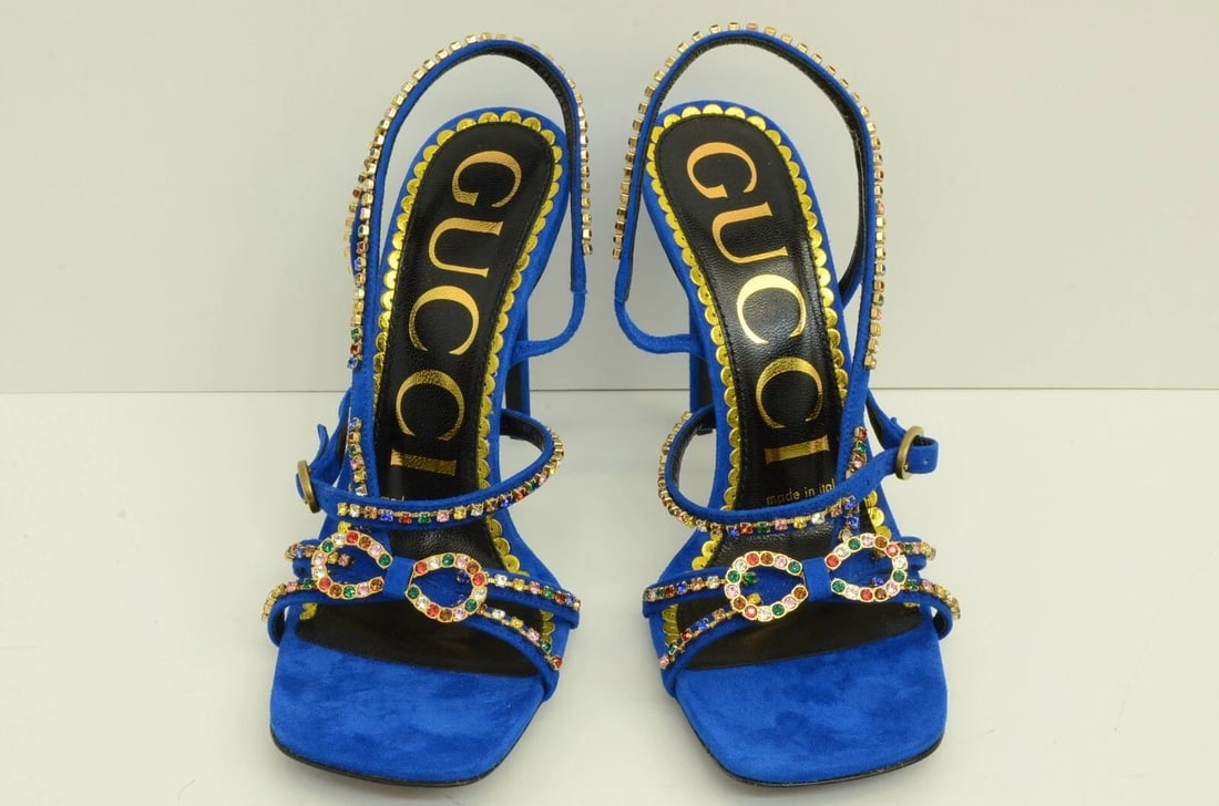 AUTHENTIC GUCCI GEMSTONE HEELS SHOES WOMENS SCAMOSCIATO BLUE 602526 C2000 4535: AUTHENTIC GUCCI GEMSTONE HEELS SHOES WOMENS SCAMOSCIATO BLUE 602526 C2000 4535 Authentic Gucci Gemstone Heels Shoes Womens Scamosciato Blue 602526 C2000 4535 Authentic Gucci Gemstone Heels Shoes Women