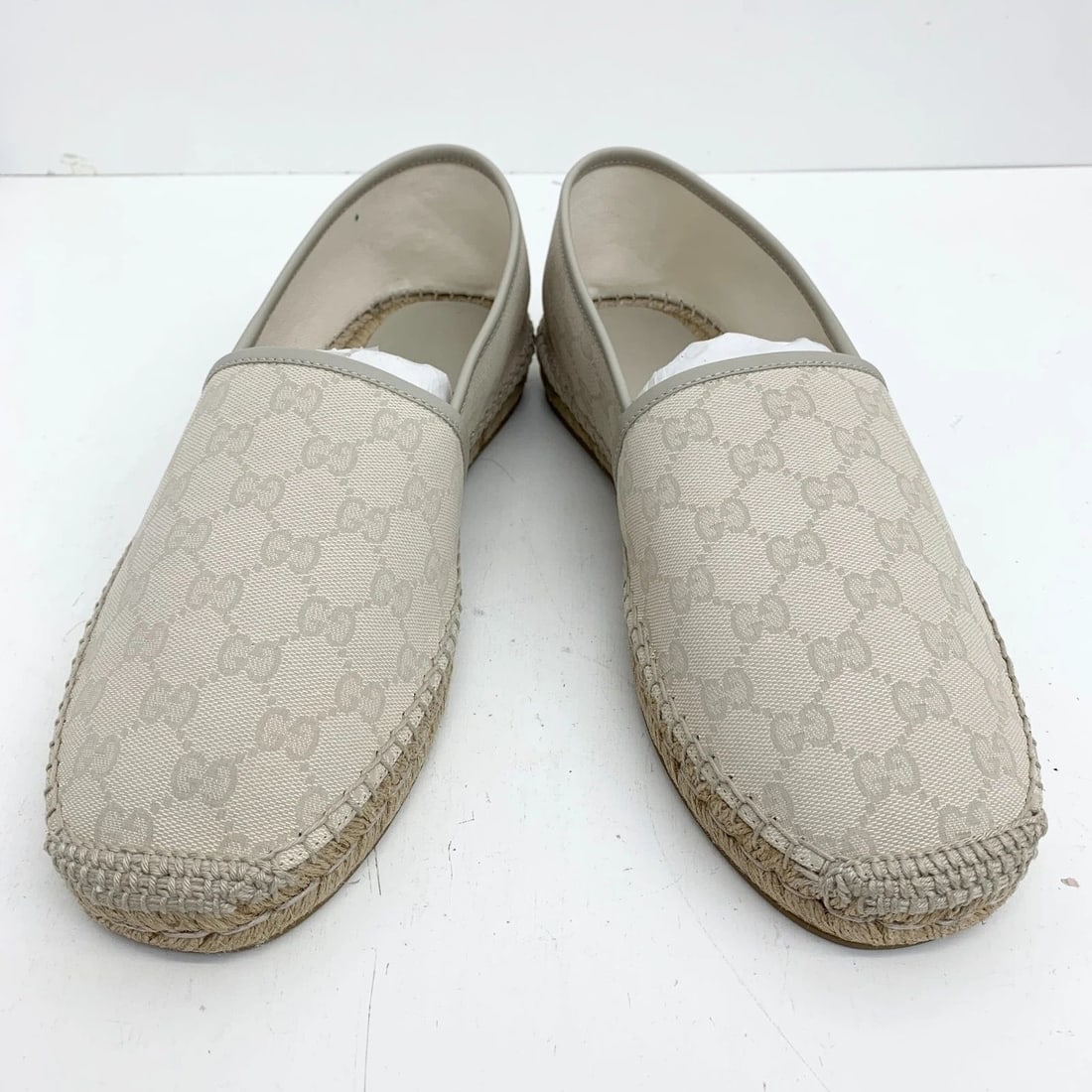 AUTHENTIC GUCCI LOAFERS WHITE GUCCISSIMA ROPE ESPADRILLES SHOES UNISEX SIZE 11.5: AUTHENTIC GUCCI LOAFERS WHITE GUCCISSIMA ROPE ESPADRILLES SHOES UNISEX SIZE 11.5 AUTHENTIC GUCCI LOAFERS WHITE GUCCISSIMA ROPE ESPADRILLES SHOES UNISEX SIZE 11.5 Canvas, Rope, Leather Loafers Manufact