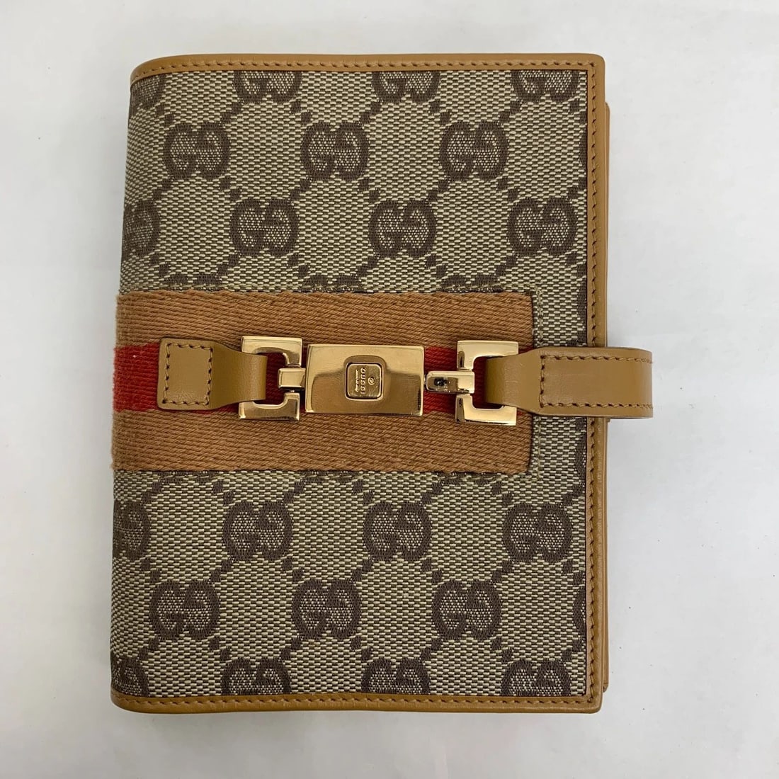 AUTHENTIC GUCCI CLASSIC LOGO LEATHER CANVAS AGENDA BOOK HOME DESK ORGANIZER (1 of 2)