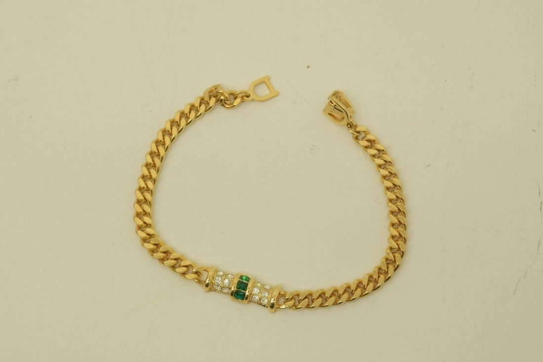 AUTHENTIC CHRISTIAN DIOR FAUX EMERALD RHINESTONE NECKLACE GP BAR CHARM ACCESSORY: AUTHENTIC CHRISTIAN DIOR FAUX EMERALD RHINESTONE NECKLACE GP BAR CHARM ACCESSORY Authentic Christian Dior Faux Emerald Rhinestone Necklace GP Bar Charm Accessory Jewelry Accessory Ladies, Womens, Fema