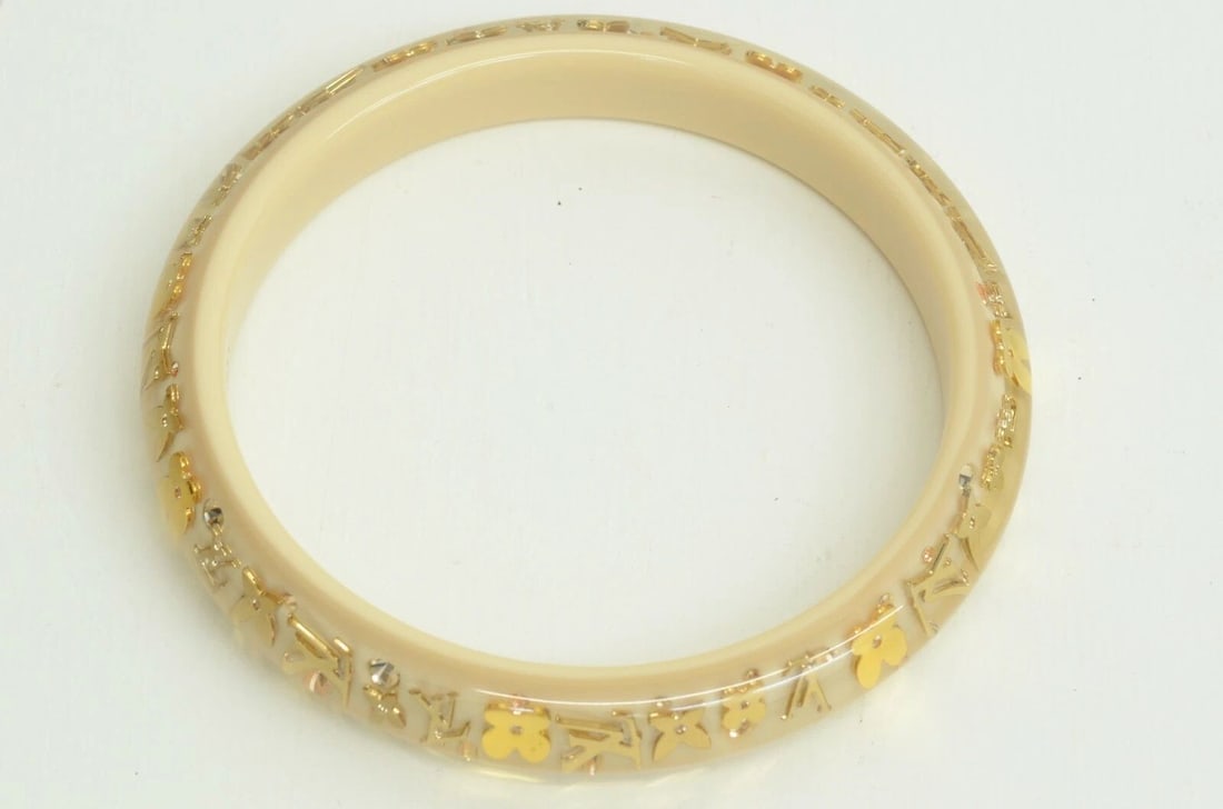 AUTHENTIC LOUIS VUITTON CREAM SLIP ON BRACELET MONOGRAM LOGO BANGLE JEWELRY (1 of 2)