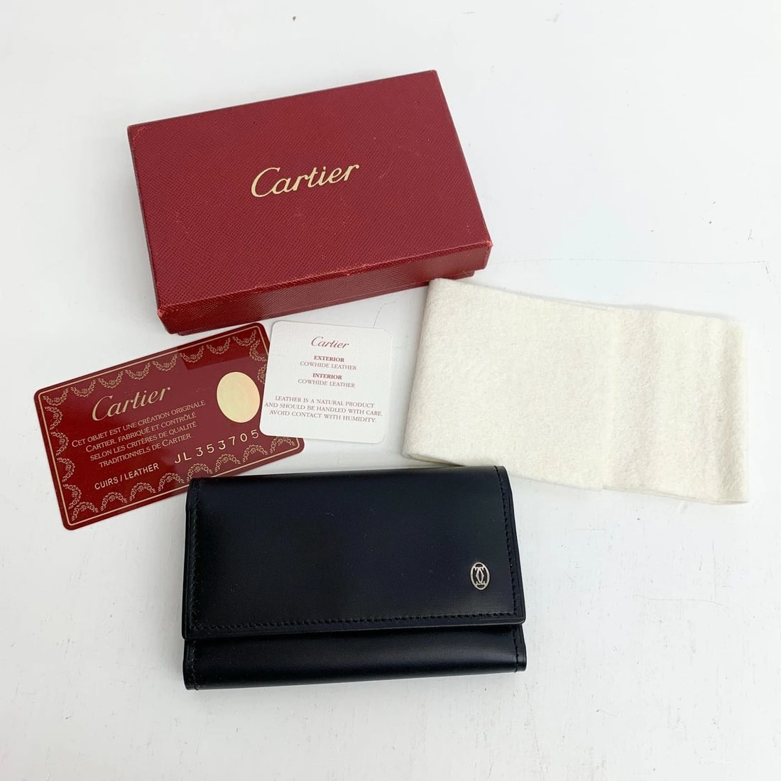 AUTHENTIC CARTIER KEY CASE BLACK SILVER 6 KEY RING SP VINTAGE LEATHER HOLDER (1 of 2)