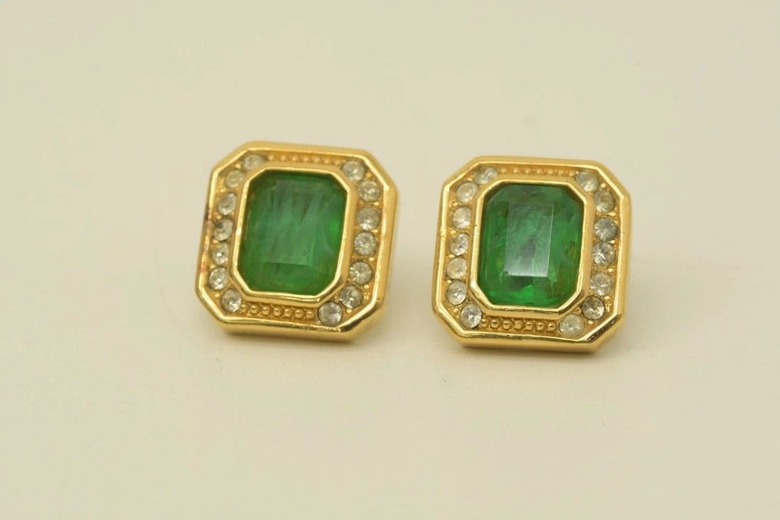 AUTHENTIC CHRISTIAN DIOR PIERCED EARRINGS GREEN GEMSTONE RHINESTONE GP JEWELRY: AUTHENTIC CHRISTIAN DIOR PIERCED EARRINGS GREEN GEMSTONE RHINESTONE GP JEWELRY Authentic Christian Dior Pierced Earrings Green Gemstone Rhinestone GP Jewelry Jewelry Accessories Ladies, Womens, Female