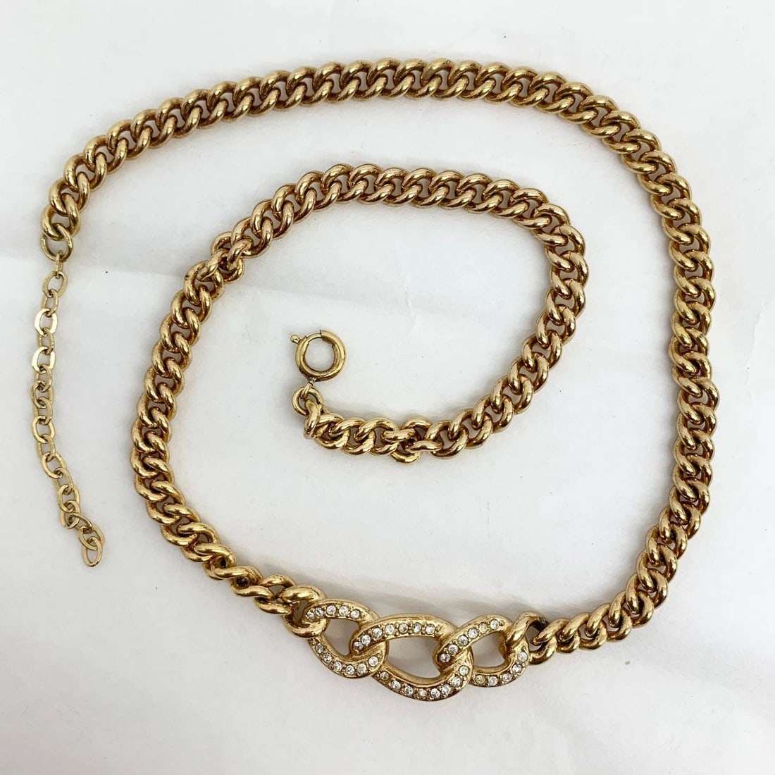 AUTHENTIC CHRISTIAN DIOR RHINESTONE LINK NECKLACE GP CHAIN JEWELRY ACCESSORY (1 of 2)