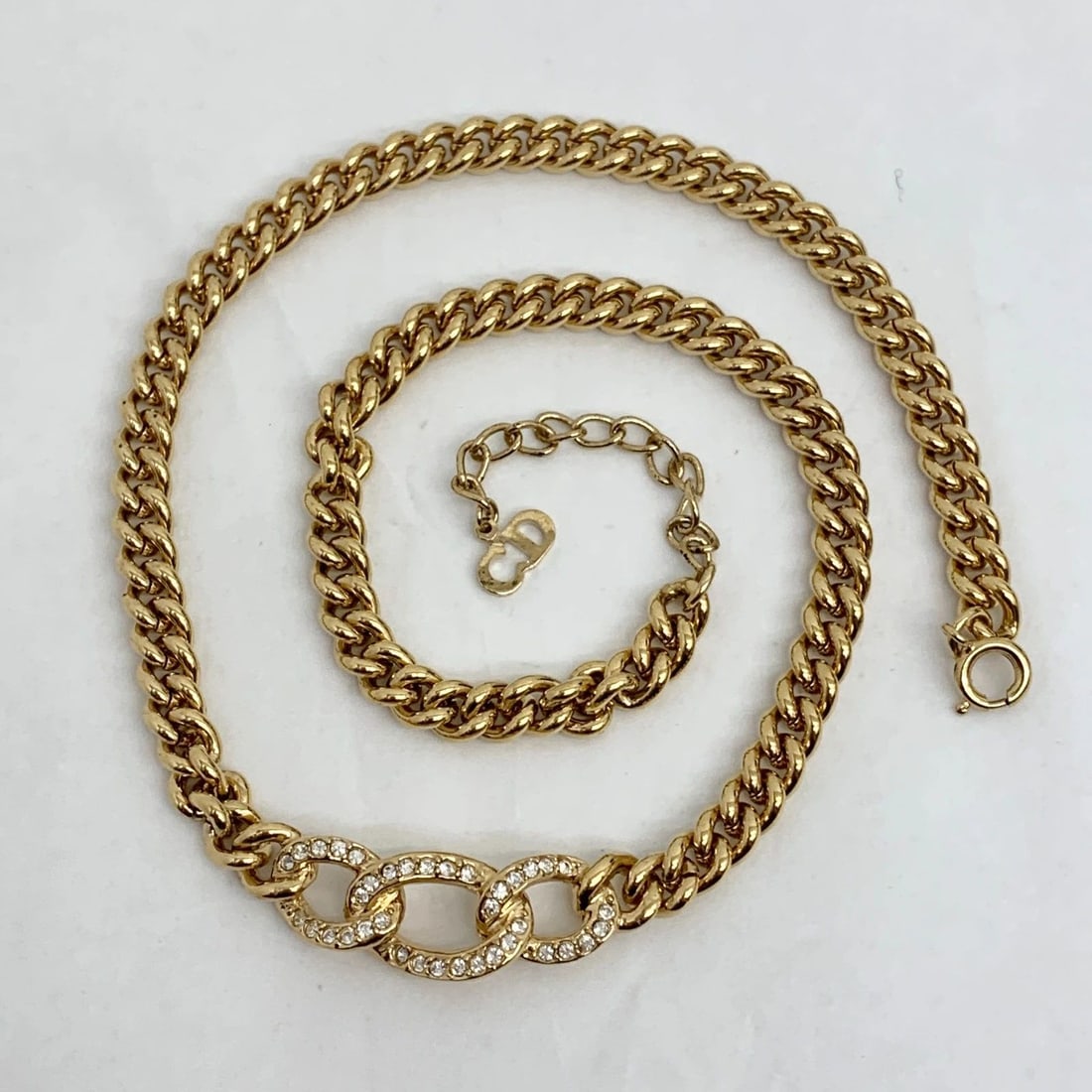 AUTHENTIC CHRISTIAN DIOR RHINESTONE LINK NECKLACE GP CHAIN JEWELRY ACCESSORY 2 (1 of 2)