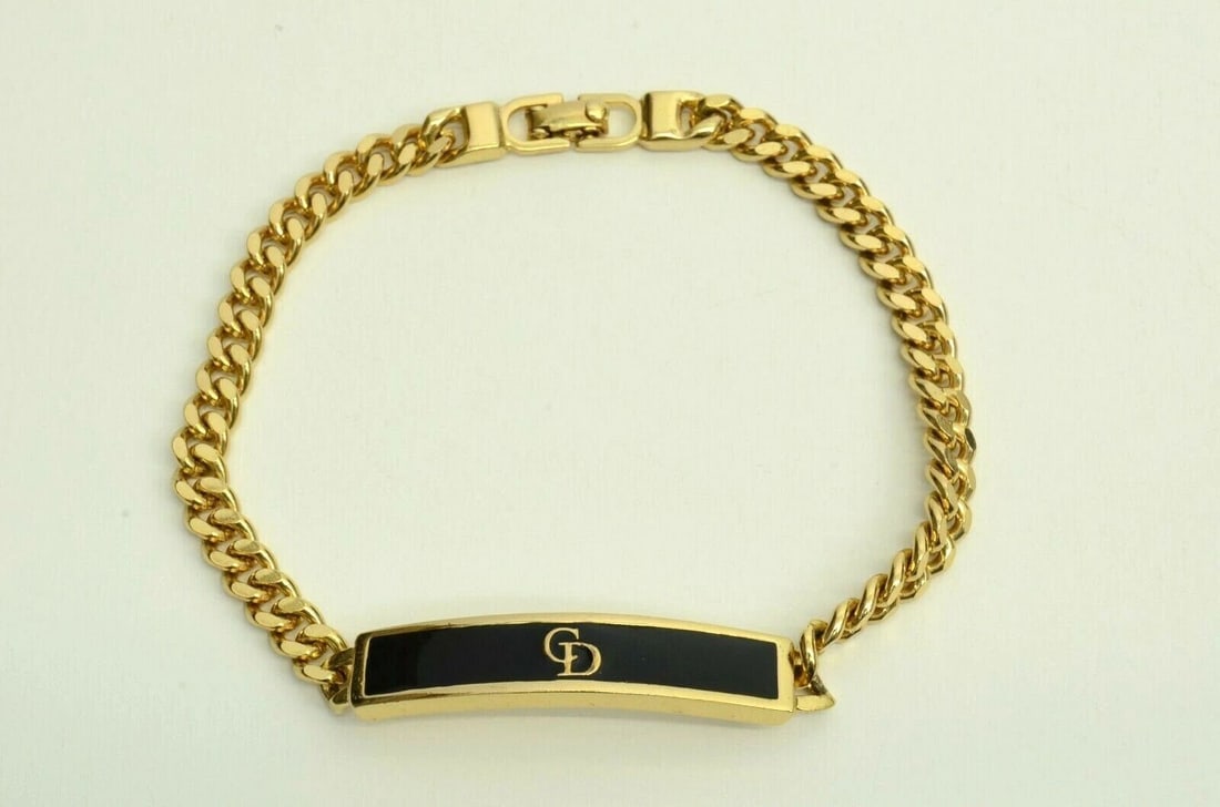 AUTHENTIC CHRISTIAN DIOR BRACELET CD LOGO BLACK TAG EMBLEM SIGNATURE GP JEWELRY (1 of 2)