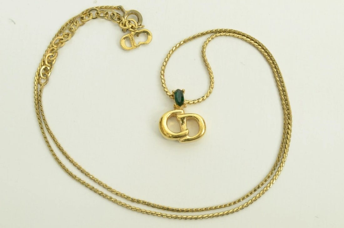 AUTHENTIC CHRISTIAN DIOR NECKLACE CD LOGO SIGNATURE GP EMERALD GEMSTONE CHARM: AUTHENTIC CHRISTIAN DIOR NECKLACE CD LOGO SIGNATURE GP EMERALD GEMSTONE CHARM Authentic Christian Dior Necklace CD Logo Signature GP Emerald Gemstone Charm AUTHENTIC CHRISTIAN DIOR NECKLACE CD LOGO SI