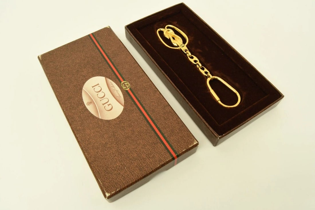 AUTHENTIC GUCCI ANNIVERSARY GOLD PLATED INTERWEAVING ROPE KEYCHAIN JEWELRY (1 of 2)