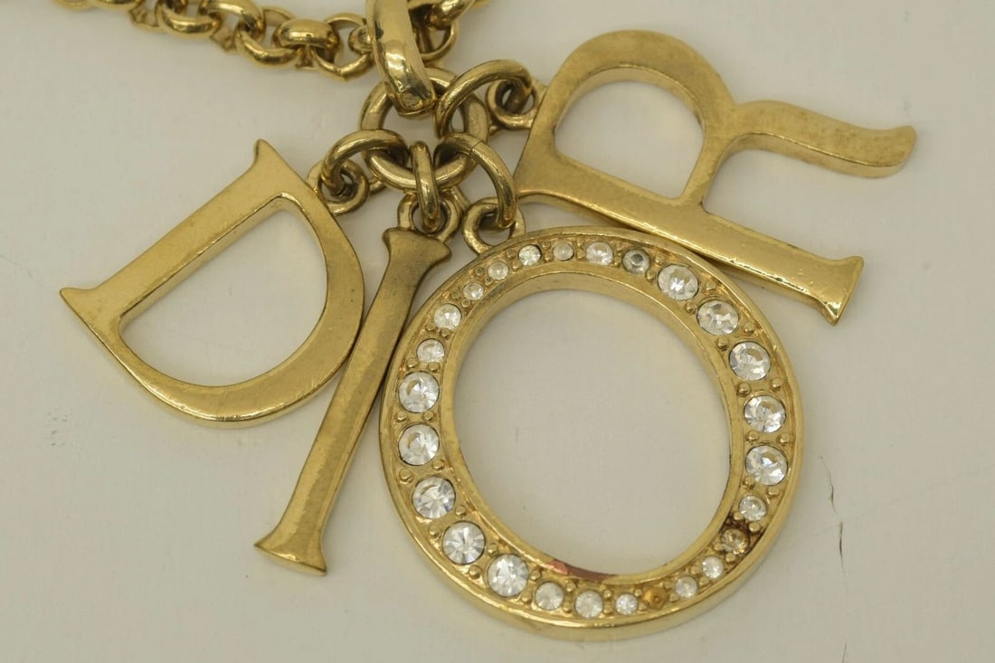 AUTHENTIC CHRISTIAN DIOR LARGE O LETTER CHARM NECKLACE GP LOGO RHINESTONE: AUTHENTIC CHRISTIAN DIOR LARGE O LETTER CHARM NECKLACE GP LOGO RHINESTONE Authentic Christian Dior Large O Letter Charm Necklace GP Logo Rhinestone Authentic Christian Dior Large O Letter Charm Neckla