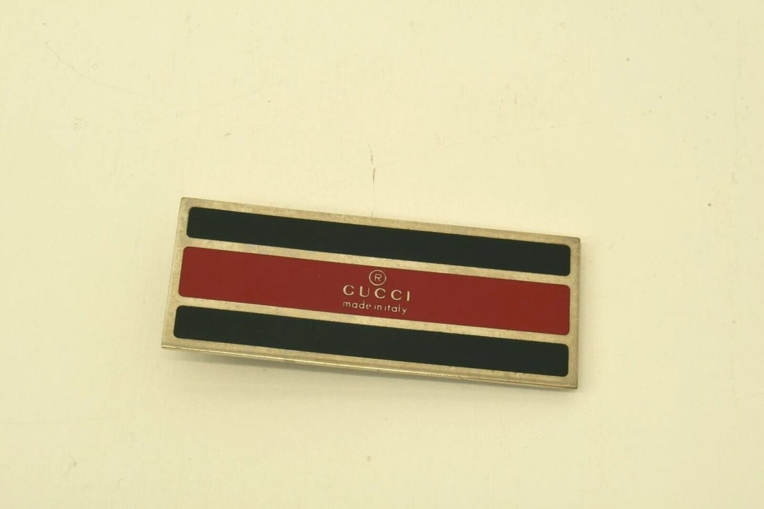 AUTHENTIC GUCCI DARK GREEN WEB STRIPE MONEY CLIP SILVER PLATED ACCESSORY SP: AUTHENTIC GUCCI DARK GREEN WEB STRIPE MONEY CLIP SILVER PLATED ACCESSORY SP Authentic Gucci Dark Green Web Stripe Money Clip Silver Plated Accessory SP Authentic Gucci Dark Green Web Stripe Money Clip